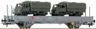 66739 Roco Flat car loaded with 2 Swiss Army trucks UNIMOG S 404